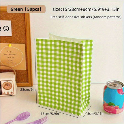 Vibrant Plaid Gift Bags with Coordinating Stickers - 50 Piece Set for All Occasions - Très Elite