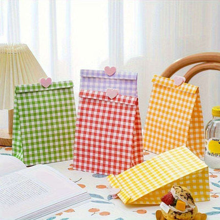 Vibrant Plaid Gift Bags with Coordinating Stickers - 50 Piece Set for All Occasions - Très Elite