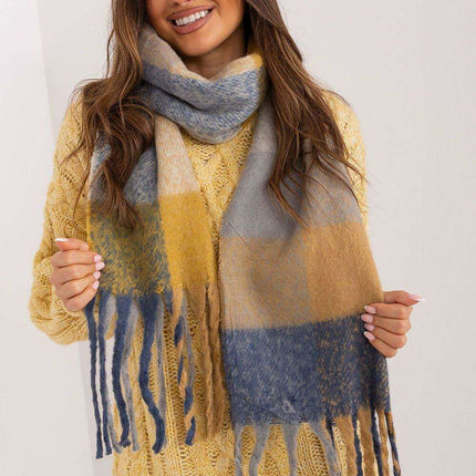 Vibrant Plaid Polyester Wrap with Tassels - Fashionable Cold Weather Essential- Très Elite- Très Elite