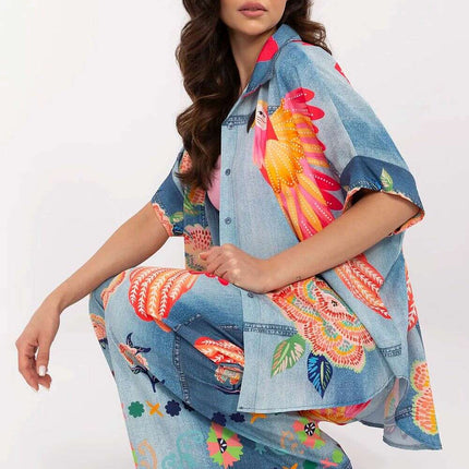Vibrant Print Short Sleeve Shirt for Women Modern Style - Très Elite