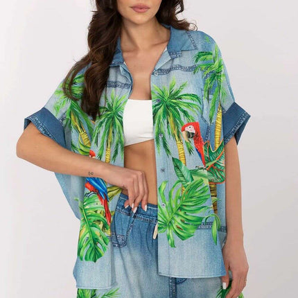 Vibrant Print Short Sleeve Shirt for Women Modern Style