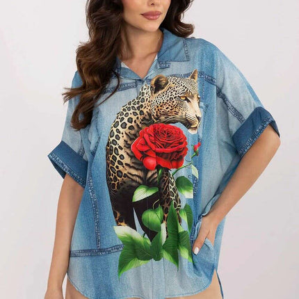 Vibrant Print Short Sleeve Shirt for Women Modern Style