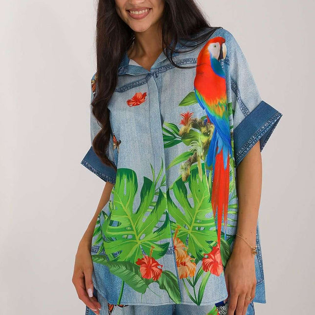 Vibrant Print Short Sleeve Shirt for Women Modern Style