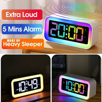 Vibrant RGB Sound-Activated Alarm Clock with Dual Alarm and Multi-Color Night Light for Stylish Home Decor - Très Elite