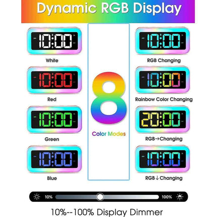 Vibrant RGB Sound-Activated Alarm Clock with Dual Alarm and Multi-Color Night Light for Stylish Home Decor - Très Elite