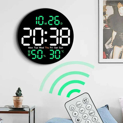 Vibrant Remote-Controlled LED Wall Calendar Clock with Temperature & Dual Alarm - 10 Inch Home Decor - Très Elite