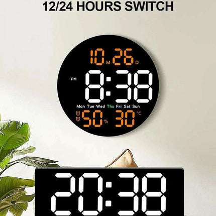Vibrant Remote-Controlled LED Wall Calendar Clock with Temperature & Dual Alarm - 10 Inch Home Decor - Très Elite