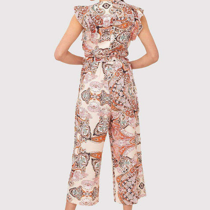 Vibrant Ruffle Detail Jumpsuit with Waist Tie