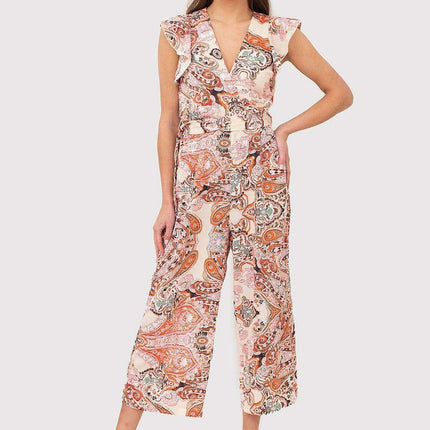 Vibrant Ruffle Detail Jumpsuit with Waist Tie