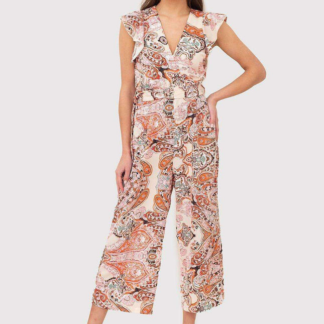 Vibrant Ruffle Detail Jumpsuit with Waist Tie