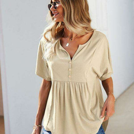 Vibrant V-neck Babydoll Top: Effortlessly Stylish Comfort for Everyday Wear