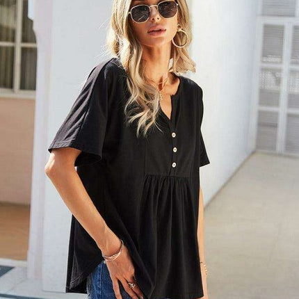 Vibrant V-neck Babydoll Top: Effortlessly Stylish Comfort for Everyday Wear