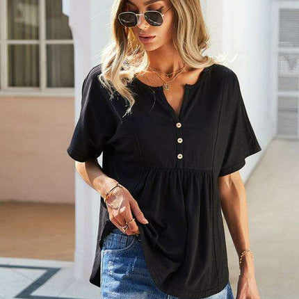 Vibrant V-neck Babydoll Top: Effortlessly Stylish Comfort for Everyday Wear