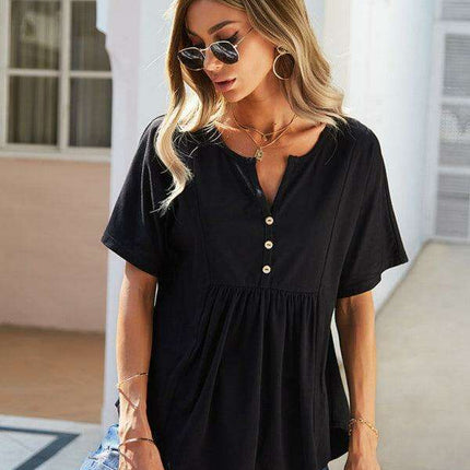 Vibrant V-neck Babydoll Top: Effortlessly Stylish Comfort for Everyday Wear