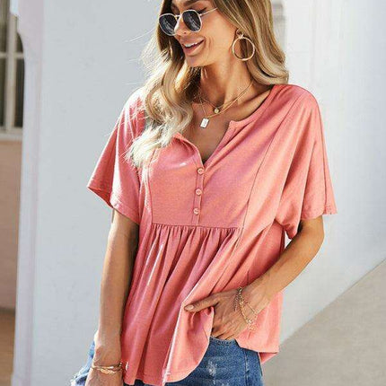 Vibrant V-neck Babydoll Top: Effortlessly Stylish Comfort for Everyday Wear