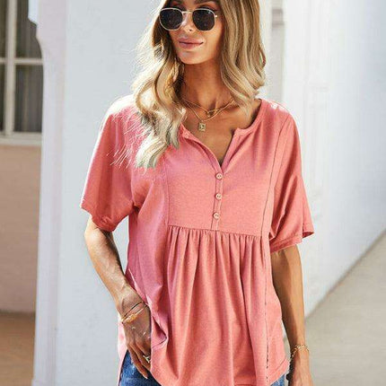 Vibrant V-neck Babydoll Top: Effortlessly Stylish Comfort for Everyday Wear