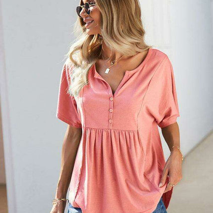 Vibrant V-neck Babydoll Top: Effortlessly Stylish Comfort for Everyday Wear