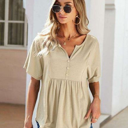 Vibrant V-neck Babydoll Top: Effortlessly Stylish Comfort for Everyday Wear