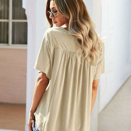 Vibrant V-neck Babydoll Top: Effortlessly Stylish Comfort for Everyday Wear