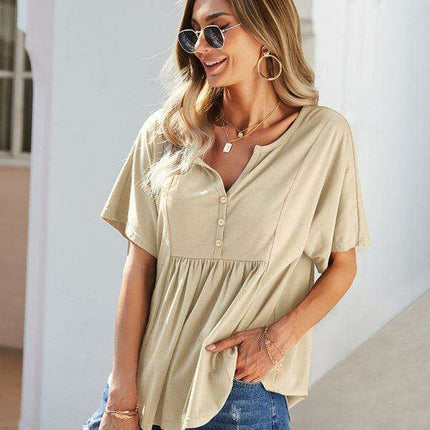 Vibrant V-neck Babydoll Top: Effortlessly Stylish Comfort for Everyday Wear