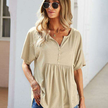 Vibrant V-neck Babydoll Top: Effortlessly Stylish Comfort for Everyday Wear