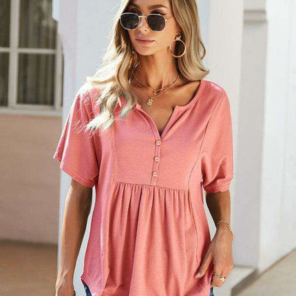Vibrant V-neck Babydoll Top: Effortlessly Stylish Comfort for Everyday Wear