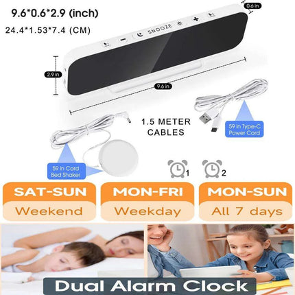 Vibrant Wake-Up Alarm Clock with Bed Shaker for Deep Sleepers and Color-Changing LED Night Light - Très Elite