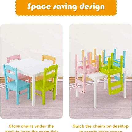 Vibrant Wooden Kids' Activity Table and Chair Set with 4 Seats - Ideal for Creative Play and Learning - Très Elite