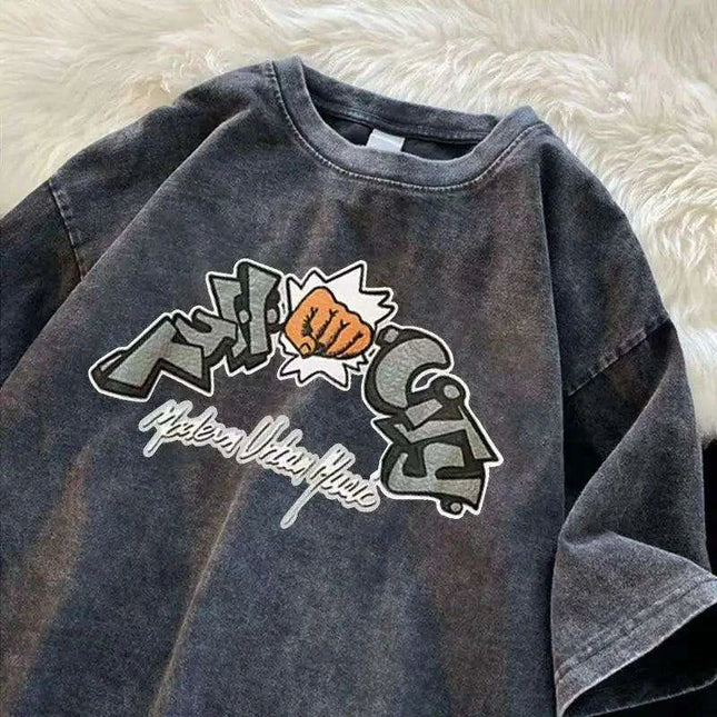 Vintage American Tide Heavy Cotton Summer T-Shirt for Men - Loose Fit Short Sleeves