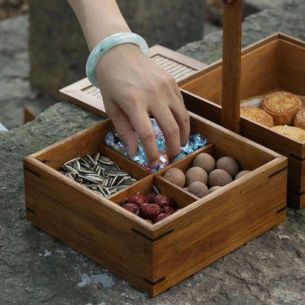 Vintage Artisan Wooden Fruit Holder with Chic Lid and Dividers | Timeless Style..