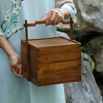 Vintage Artisan Wooden Fruit Holder with Chic Lid and Dividers | Timeless Style..