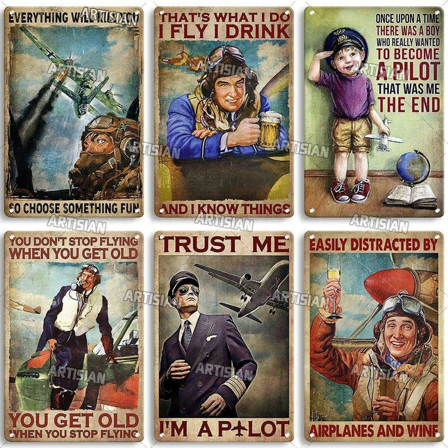 Vintage Aviator Metal Wall Decor - Classic Flight-Inspired Artwork for Home and Man Cave