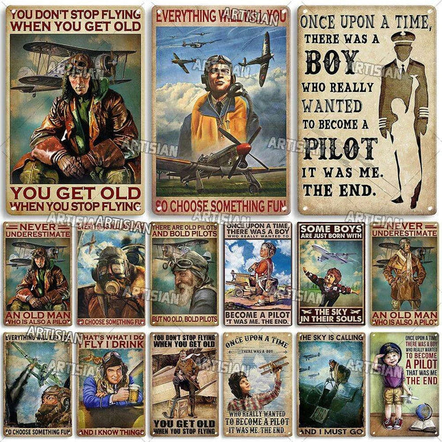 Vintage Aviator Metal Wall Decor - Classic Flight-Inspired Artwork for Home and Man Cave