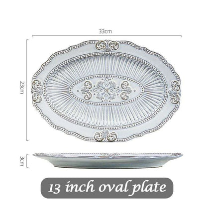 Vintage Baroque Embossed Ceramic Plate Collection - Set of 4 for Elegant Dining - Très Elite