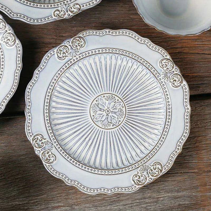 Vintage Baroque Embossed Ceramic Plate Collection - Set of 4 for Elegant Dining - Très Elite