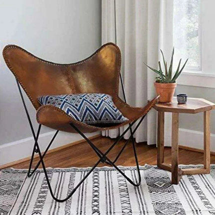 Vintage Brown Leather Butterfly Chair - Stylish Versatile Seating Addition - Très Elite