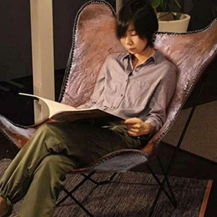 Vintage Brown Leather Butterfly Chair - Stylish Versatile Seating Addition - Très Elite