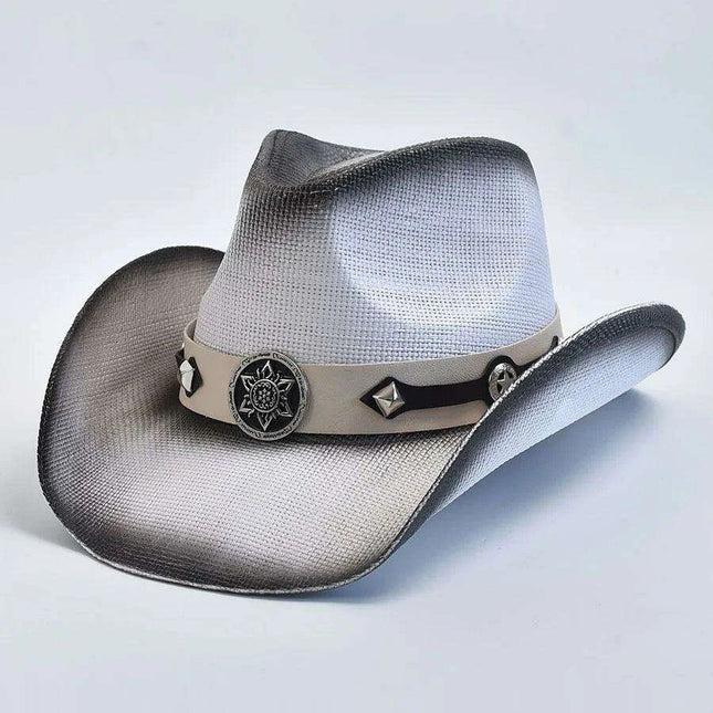 Vintage Curled Edge Western Straw Sombrero - Unisex Summer Sun Hat for Outdoor Adventures