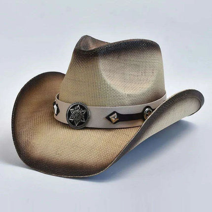 Vintage Curled Edge Western Straw Sombrero - Unisex Summer Sun Hat for Outdoor Adventures - Très Elite