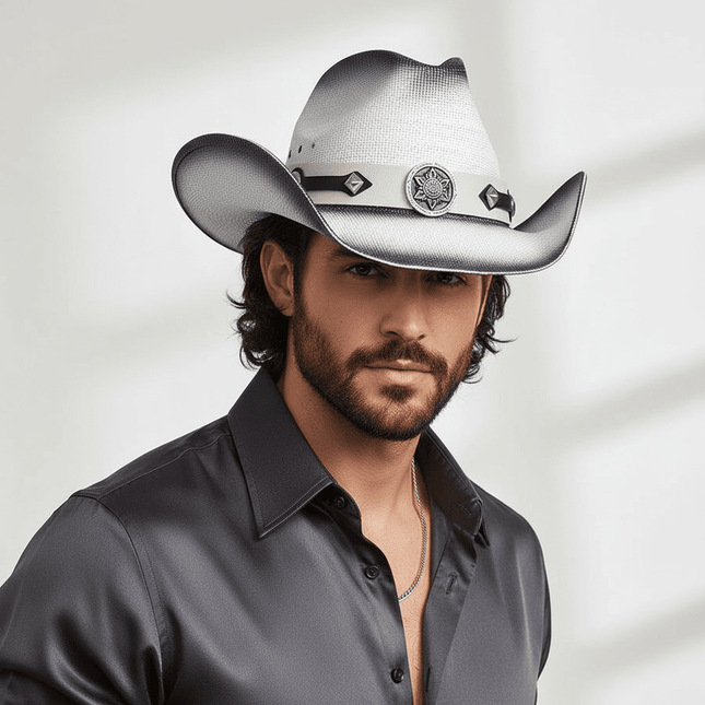 Vintage Curled Edge Western Straw Sombrero - Unisex Summer Sun Hat for Outdoor Adventures