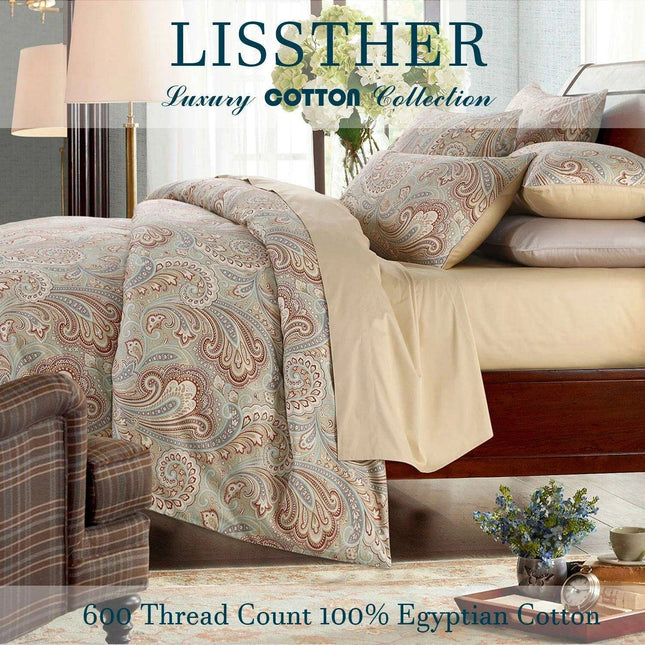 Vintage Elegance 600 TC Egyptian Cotton Boho Paisley 3-Piece Bedding Set