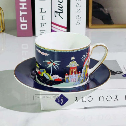 Vintage Elegance Couple's Ceramic Cup and Saucer Set - Perfect for Home and Office Enjoyment - Très Elite