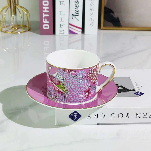 Vintage Elegance Couple's Ceramic Cup and Saucer Set - Perfect for Home and Office Enjoyment