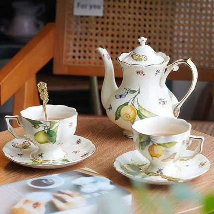 Vintage European Porcelain Tea and Coffee Set with Dessert Plate - Timeless Elegance Collection - Très Elite