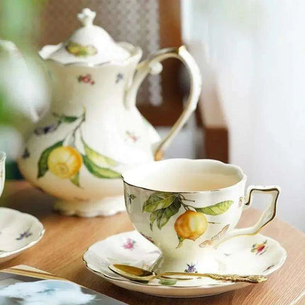 Vintage European Porcelain Tea and Coffee Set with Dessert Plate - Timeless Elegance Collection - Très Elite