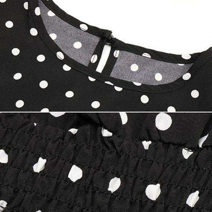 Vintage Inspired Black Polka Dot Dress with Flattering Midi Skirt - Très Elite