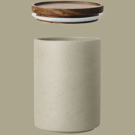 Vintage-Inspired Ceramic Canister Set with Airtight Wooden Lids for Tea and Coffee Storage - Très Elite