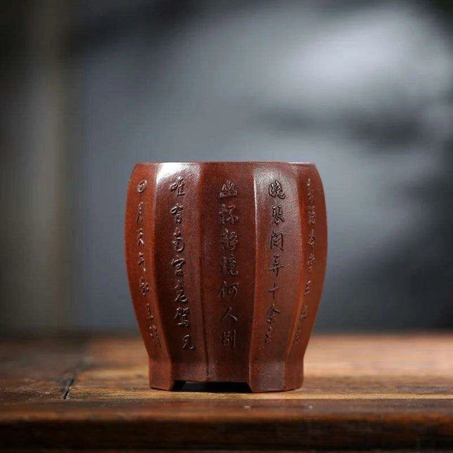 Vintage-Inspired Handcrafted Purple Sandstone Orchid Planter with Elegant Ribbed Detailing