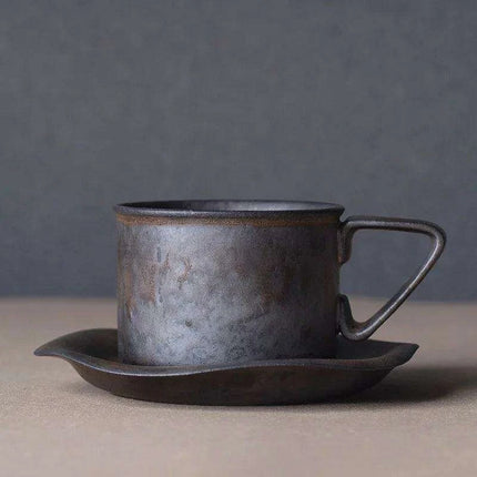 Vintage Japanese-Inspired Stoneware Coffee Mug Set with Elegant Serving Tray - Très Elite