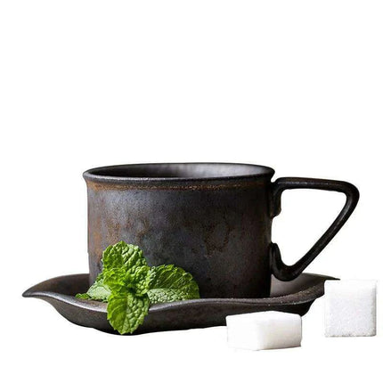 Vintage Japanese-Inspired Stoneware Coffee Mug Set with Elegant Serving Tray - Très Elite